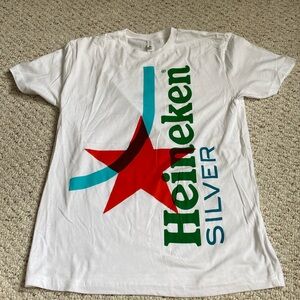 Heineken Silver Shirt men medium White 100% Cotton Graphic Tee beer party rare